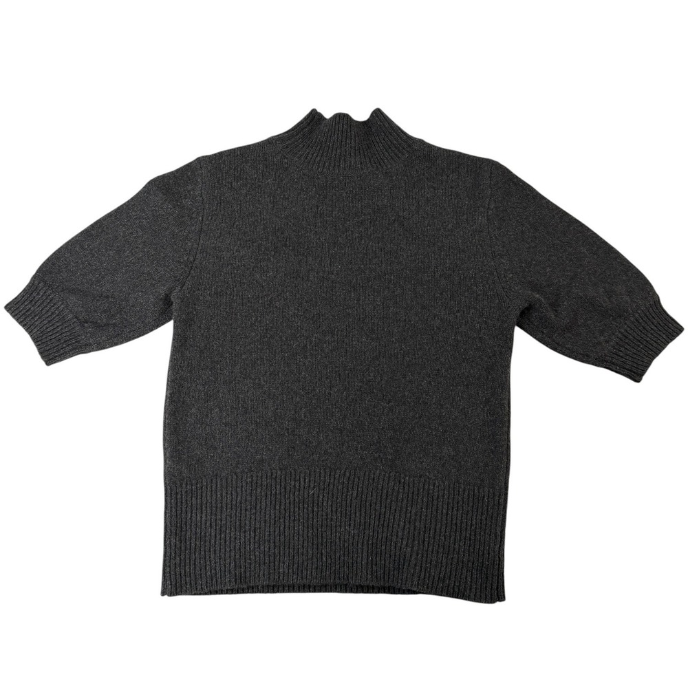 FRAME Dark Gray 100% Cashmere Cutout Mock Neck Short Sleeve Knit Sweater Small - Picture 4 of 10